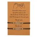 Set of two black woven friendship bracelets featuring silver heart infinity charms on card - Hollow Heart / Set of 2 / Black