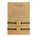 Set of two sunflower woven wax rope friendship bracelets on a message gift card - Sunflower/Daisy / Set of 2 / Black
