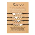 Set of 4 Sisters matching heart charm braided wax cord bracelets on kraft wish card - Four Linked Hearts (ZJ6094) / Set of 4