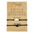 Handmade Yin Yang woven wax cord friendship bracelets set on pinky promise gift card - Bagua Tai Chi / Set of 2 / Red And Black
