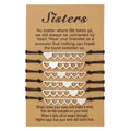 Set of 6 adjustable stainless steel heart charm bracelets on a kraft Sisters message card - Heart (ZJ13934) / 6 Pieces Set / Black