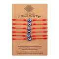 Set of 6 adjustable red lucky 7 knot bracelets with blue evil eye beads on gift card - Evil Eye (ZJ6973) / 6 Pieces Set / Red