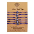 Set of 6 blue woven evil eye lucky bracelets on kraft display card with 7 knot design - Evil Eye (ZJ6972) / 6 Pieces Set / Blue