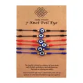 Set of 6 adjustable 7 Knot Evil Eye braided bracelets on a kraft paper display card - Evil Eye (ZJ6974) / 6 Pieces Set / Mixed 3 Colors