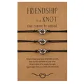 Juego de 3 pulseras ajustables de nudo de amistad en cuerda negra con tarjeta kraft - Set de tres piezas / Negro