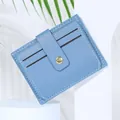 Elegant light blue PU leather multi-slot card holder with secure snap button closure - Blue