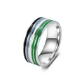 Minimalistischer Ring aus Titanstahl mit farbigen Emaille-Streifen für Damen und Herren - Größe 6 / Stil E (Schwarz, Blau, Weiß und Grüne Streifen)