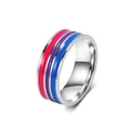 Robuster Titanstahlring mit rosa, lila und blauen Streifen der Bisexuellen-Pride-Flagge - Größe 6 / Blau-lila-rosa Streifen (Stil A)