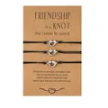 Set of three black wax cord friendship bracelets with stainless steel knot charms - Three-Piece Set / Silver