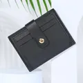 Black PU leather multi-slot card holder wallet with snap button closure for women - Black