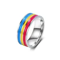 Unisex-Ring aus Titanstahl mit leuchtend blauen, gelben und roten Emaille-Streifen - Größe 6 / Pansexuelle Stolz-Flagge (C-Stil)