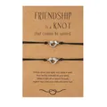 Friendship knot wish bracelet set with silver charms on a vintage brown kraft card - Two-Piece Set / Silver