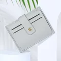 Minimalist grey PU leather card holder with multiple slots and button closure strap - Light Gray