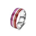 Lesbischer Stolz Ring aus Edelstahl mit bunten Emaille-Streifen - Größe 6 / Gestreifter Stil F (Rosa/Weiß/Orange/Rot)
