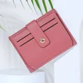 Cute pink PU leather multi-slot card holder with gold snap button for student women - Watermelon red