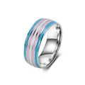 Polierter Titanstahlring mit Emaillestreifen in den Farben der Trans-Pride-Flagge - Größe 6 / Transgender-Stolz-Stil (G)