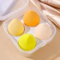 Juego de 4 esponjas de maquillaje suaves con forma de gota en caja transparente - 4 Pcs Estuche Transparente [Serie Amarilla]