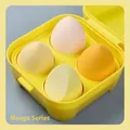Set of 4 soft mango series teardrop makeup sponges with a yellow storage box container - 4 Pcs Colored Case [Yellow Series]