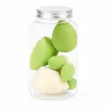 Juego de 14 esponjas de maquillaje verdes y blancas en un tarro de plástico claro - Estilo A (4 Grande 3 Pequeño) / Gama de verdes