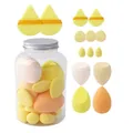 14-piece professional makeup sponge and powder puff set in clear storage jar container - 14 Piece Set / Yellow Series