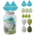 Professional 14-piece makeup sponge and powder puff set with clear storage jar. - 14 Piece Set / Green Series