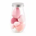 14-piece set of assorted pink makeup sponges stored in a clear glass jar with lid. - Style B (4 Large 2 Small) / Pink Series