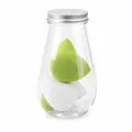 14-piece lime green and white makeup sponge set in a clear glass jar - Style B (4 Large 2 Small) / Green Series