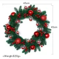 Corona de Navidad tradicional con agujas de pino verdes y bolas rojas, 45 cm de diámetro - Rojo