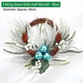Festive Christmas wreath featuring snowy pine branches and blue bells for door decoration - Diameter Approx 40cm / Red and Blue (Snowy Bell Half Ring)