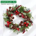 50cm Christmas wreath featuring 18 red ornaments and pine cones for festive decoration - Diameter approx 50cm / 18 Balls Red Wreath