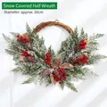 Snow-dusted Christmas half wreath with red berries and pine cones, 50cm diameter - Snow-Dusted Half Wreath