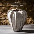 White ceramic ribbed vase, 17cm tall with 5.5cm opening diameter, artistic home decor. - Tapered Vertical Texture Style / 17x13.5cm