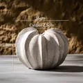 Unique handmade white ceramic fluted vase with organic texture for home decoration - Round Flat Pumpkin Style / 11.3x15cm