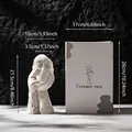 Nordic white ceramic human face vase shown with its packaging box and dimensions. - Color Box