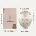 Minimalist creamy white heart ceramic vase with bow detail and packaging box dimensions - Austali (Color Box) / 19.5x15x8cm