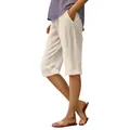 Vue latérale d'un short ample en lin et coton pour femme avec poches et fini crème - S / Bas / Abricot