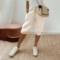 Women's breathable cotton linen casual shorts with pockets and elastic drawstring waist - S / Bottoms / Apricot