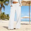 Vue détaillée du pantalon décontracté blanc à taille haute et jambes larges pour femmes - S / Bas / Blanc