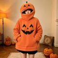 Felpa con cappuccio arancione a forma di zucca con cerniera unica per il tema di Halloween - Taglia S / Cappuccio Zucca 3D Stile 14 (Maglia) / Arancione