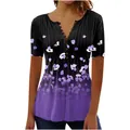 Elegantes Blumen-T-Shirt mit V-Ausschnitt, Knöpfen und Plissee für den Sommer - S / Oberteile / Lila