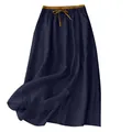 Elegante donkerblauwe lange rok van katoen linnen met elastische tailleband - M / Bottoms / Marineblauw
