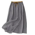 Casual high-waisted gray maxi skirt featuring a stylish yellow drawstring detail - M / Bottoms / Charcoal Grey