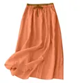 High-waist cotton linen maxi skirt in vibrant orange with drawstring waist - M / Bottoms / Orange