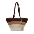Sac fourre-tout en coton rayé marron et crème avec détail de gland - Taille unique / Style à Rayures Dégradées (1103141) / Café Dégradé