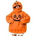 Felpa con cappuccio arancione oversize con stampa faccia di zucca per Halloween - Taglia S / Zucca Divertente Stile 30 (Maglia) / Arancione