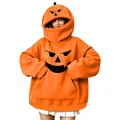 Felpa con cappuccio arancione oversize a forma di zucca per costume di Halloween. - Taglia S / Zucca Divertente Stile 36 (Maglia) / Arancione