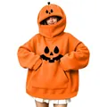Felpa con cappuccio oversize arancione zucca di Halloween con stampa divertente per donna - Taglia S / Zucca Divertente Stile 37 (Maglia) / Arancione