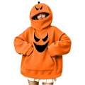 Felpa con cappuccio oversize arancione a tema zucca di Halloween per donna con viso - Taglia S / Stile Sorriso di Zucca Divertente (款式42) (Maglia) / Arancione