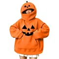 Felpa con cappuccio a zucca di Halloween arancione oversize da donna con viso - Taglia S / Stile Zucca a Bocca Grande Divertente (款式40) (Maglia) / Arancione