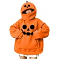 Felpa con cappuccio a forma di zucca di Halloween arancione oversize e divertente - Taglia S / Stile Zucca con Cerniera Divertente (款式39) (Maglia) / Arancione